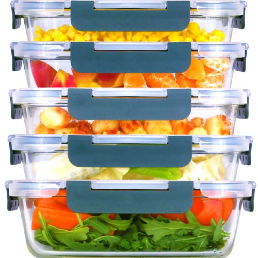 Meal Prep Glass - Glass Meal Prep Containers: 5 Pack,