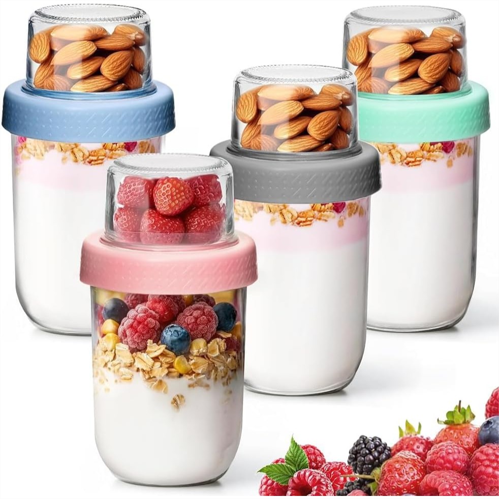 Meal Prep Yogurt Cups - 4 Pack Glass Yogurt Parfait Cups