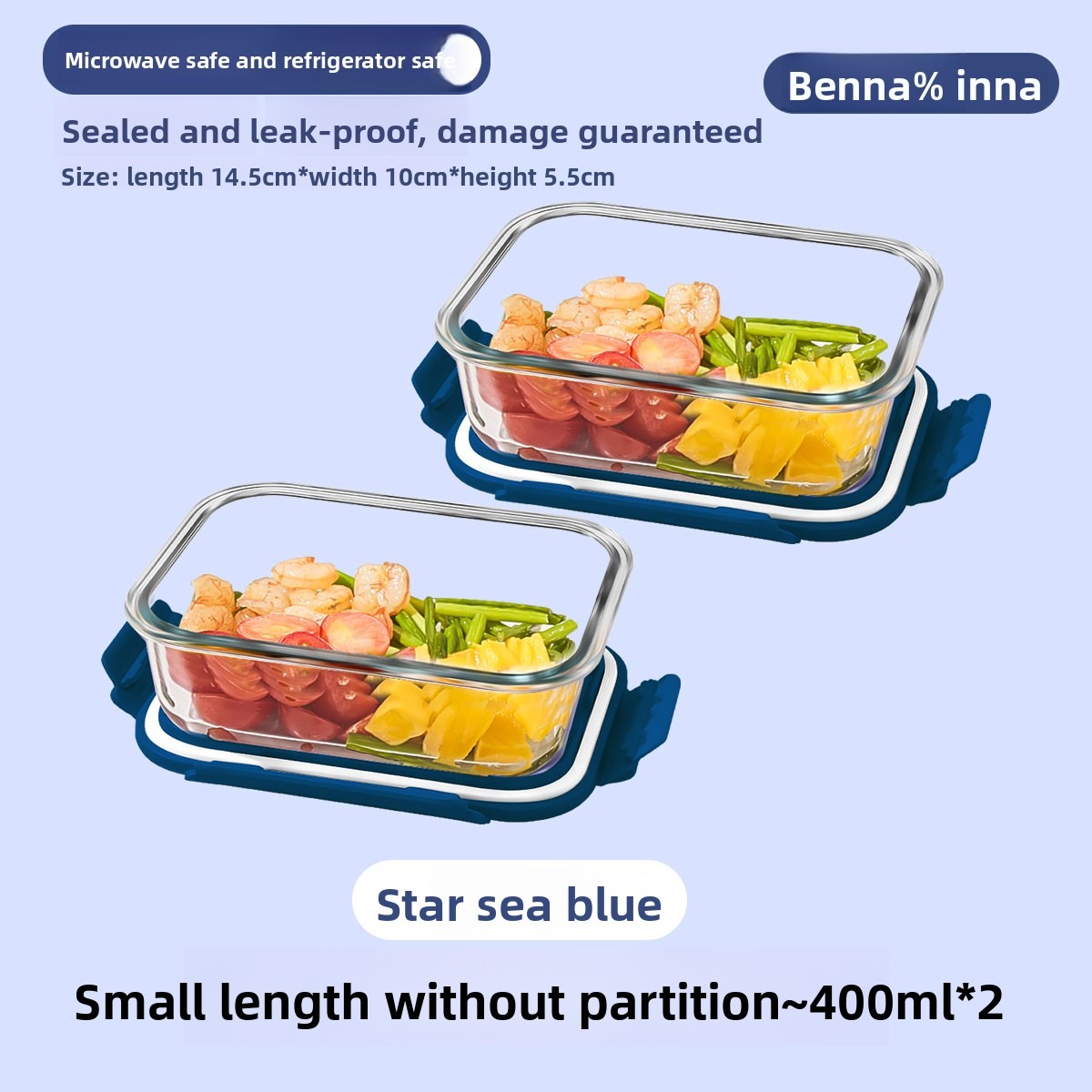Meal Prep Seafood - Star Sea Blue Glass Lunch Box