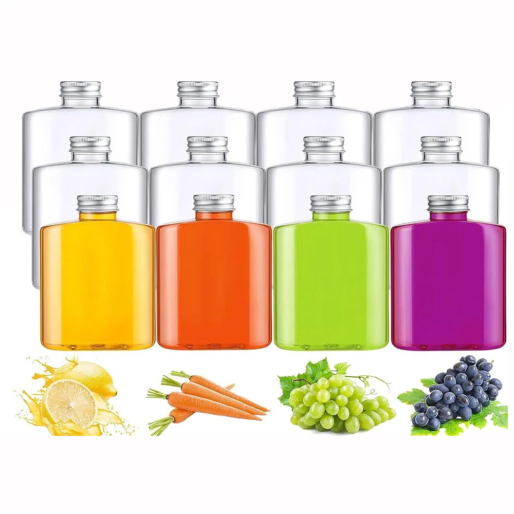 Meal Prep Juice Bottles - 12 Pack Plastic Bottles with Caps,