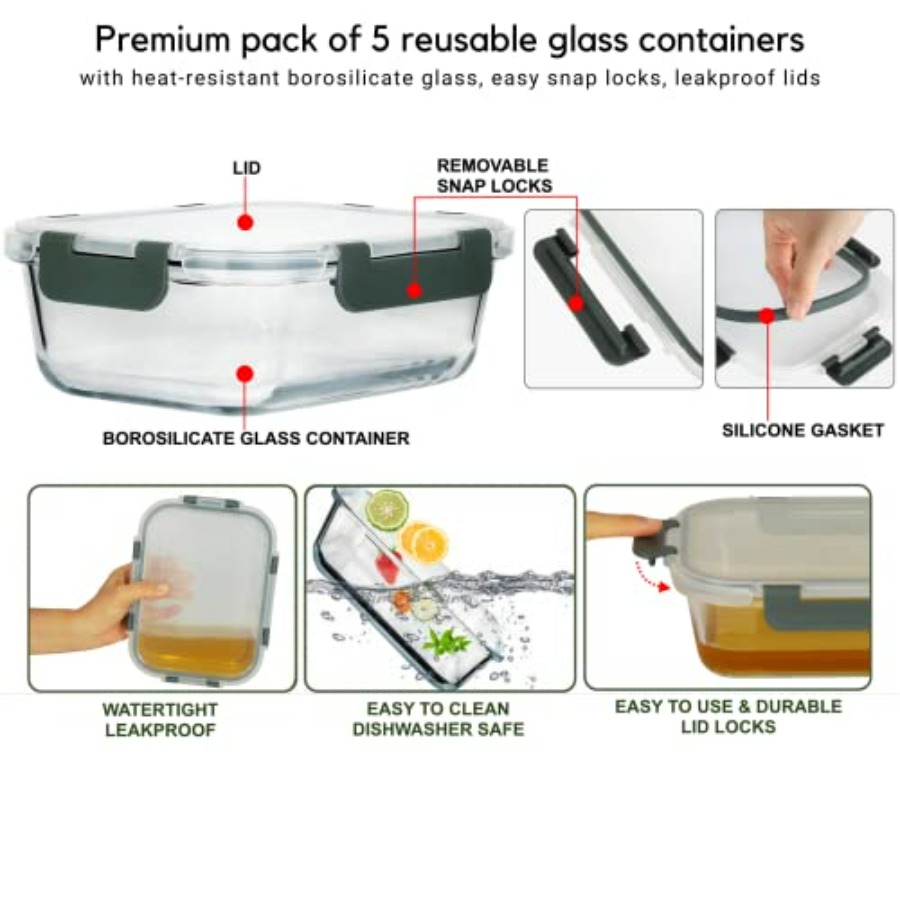 Glass Meal Prep Containers: 5  - Meal Prep Glass ulasan dan harga