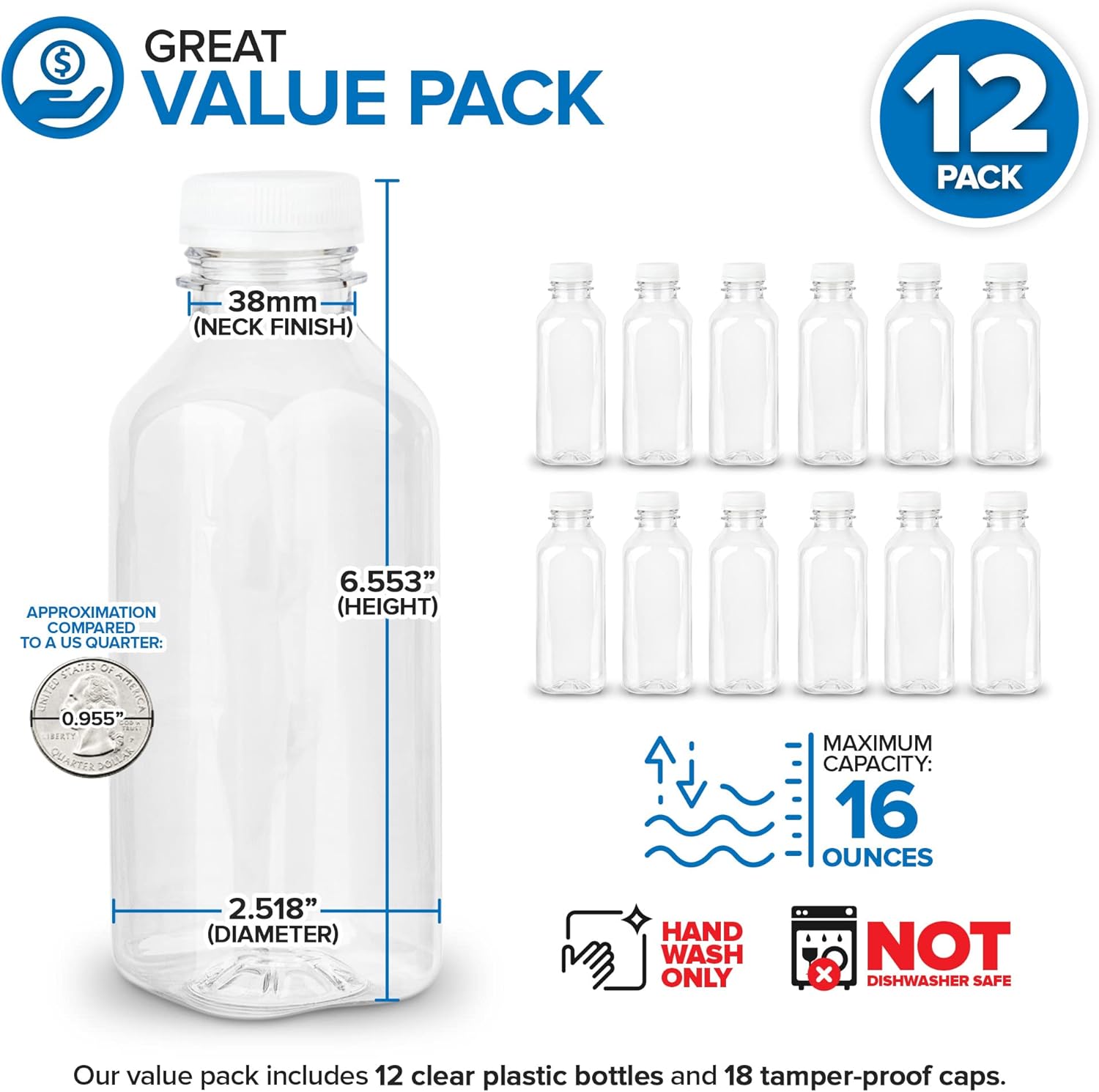 16 oz Clear Plastic Juice Bott - Meal Prep Juice Bottles ulasan dan harga
