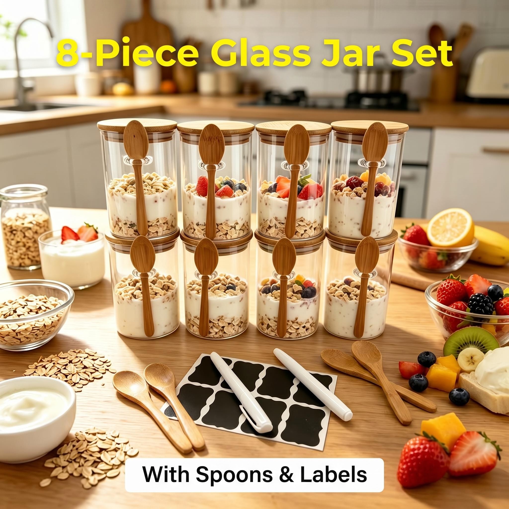8 Pack Overnight Oats Glass Ja - Meal Prep Yogurt Cups ulasan dan harga