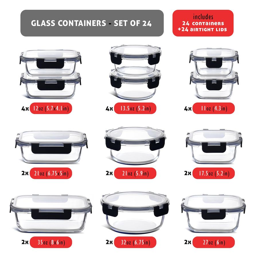 48pc Glass Storage Containers  - Meal Prep Glass ulasan dan harga