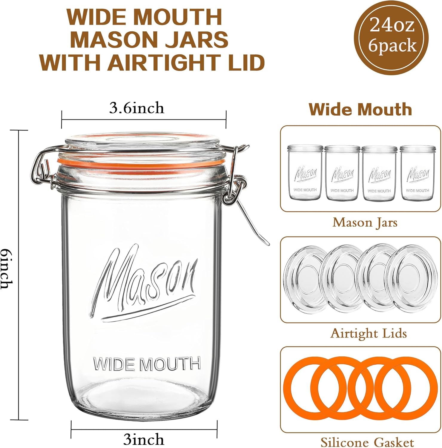 24oz Wide Mouth    Jars – 6 Pa - Meal Prep Glass ulasan dan harga