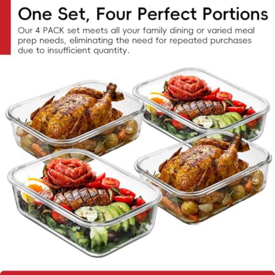 4 Pack 8 Cups/ 63oz Large Glas - Meal Prep Glass ulasan dan harga